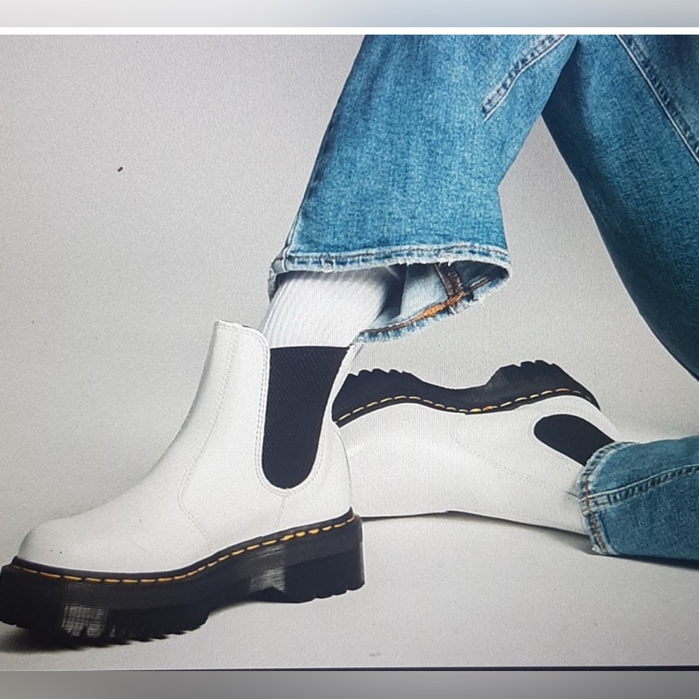 Dr. Martens White Leather Chelsea Ankle Boots with Black Elastic